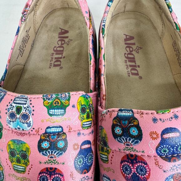 Alegria Keli Sugar Skulls Pink Nursing Clogs Día de los Muertos Shoes Size 38 - Picture 8 of 15